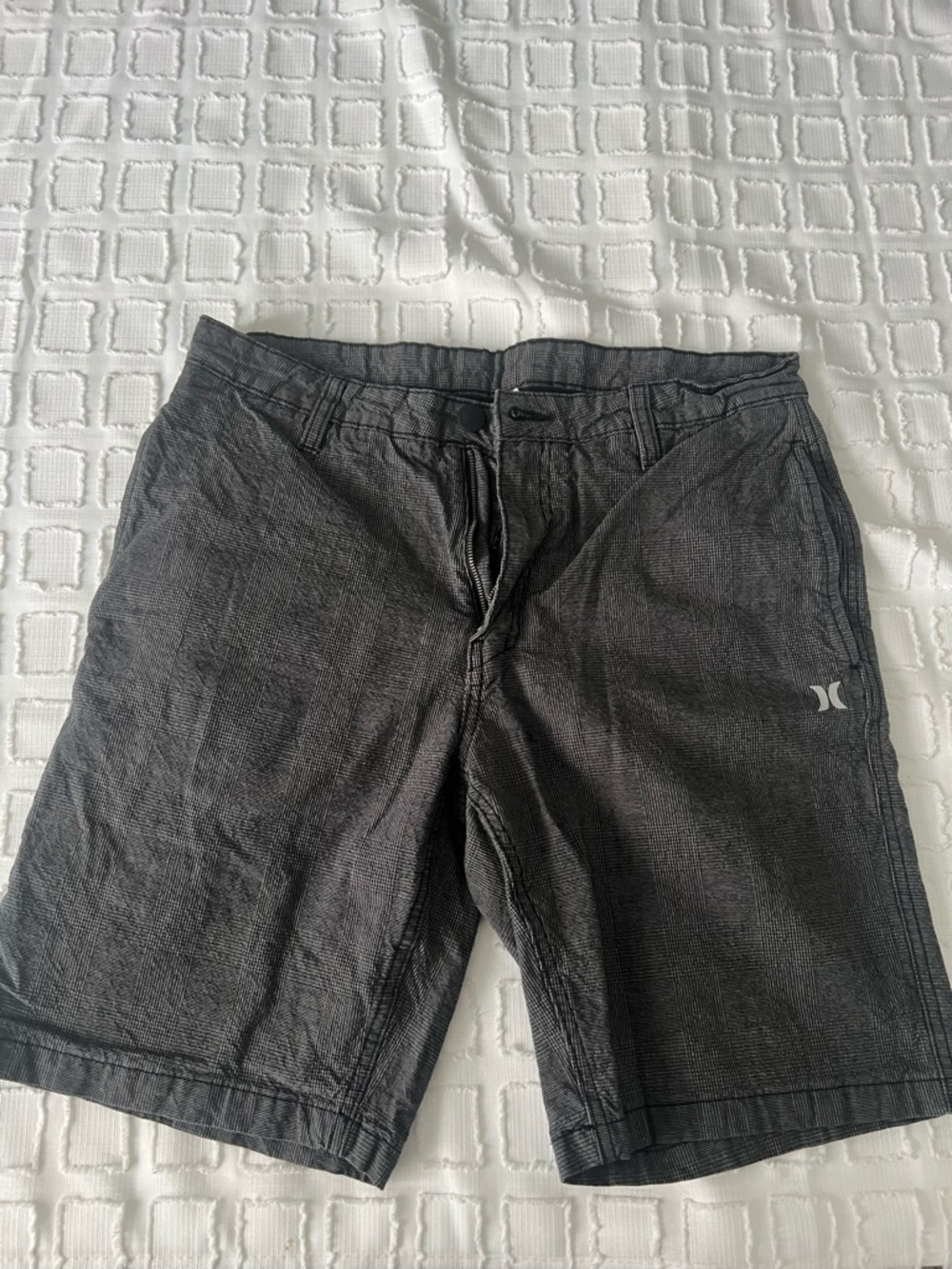 Hurley Mens 32 Waist Gray Grey Black Cotton Rayon Pockets Plaid Bermuda Shorts